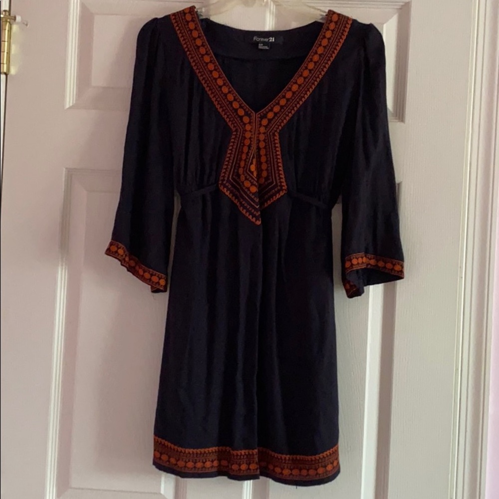 *4/$24* F21 Black/Orange Embroidered Dress